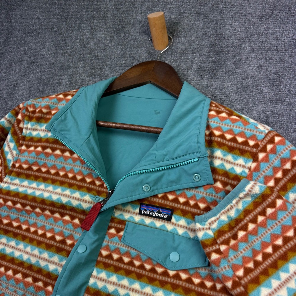 Patagonia Synchilla Snap-T Fleece Pullover Womens S Teal Orange Geometric Aztec